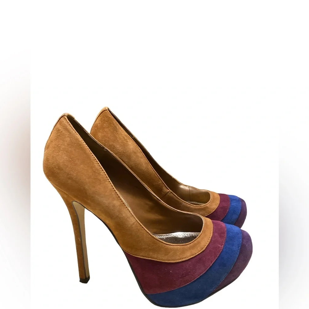 Tan Blue and Purple Baker's Heels Size 7.5 M - Picture 5 of 6
